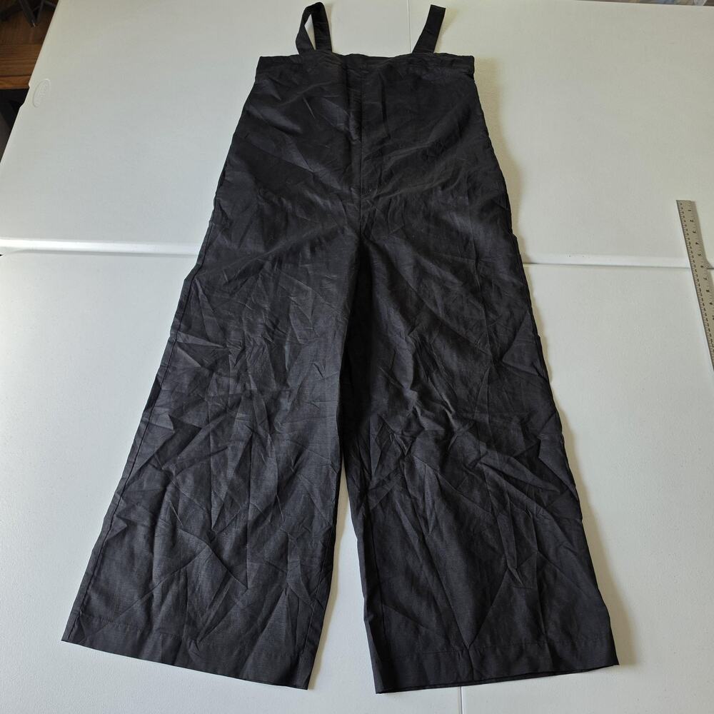Uniqlo Jumpsuit Womens Medium Black Linen Blend Wide Leg Square Neck Casual